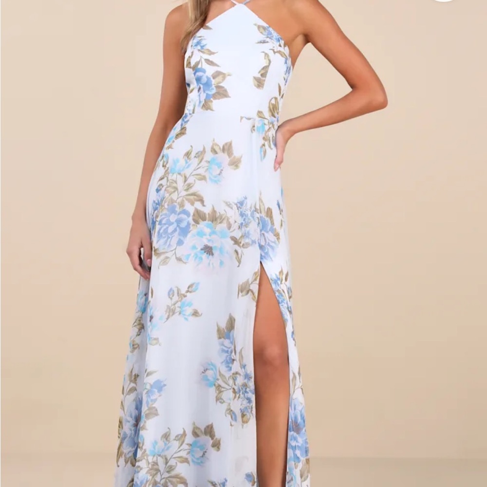 Lulu's Blue Floral One-Shoulder Dress